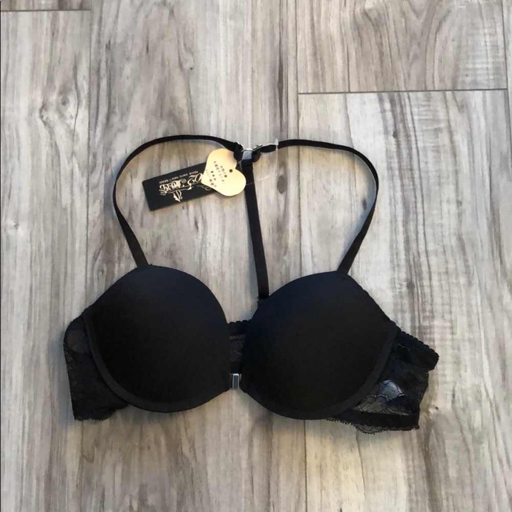 Racer back padded front clip bra with lace detail